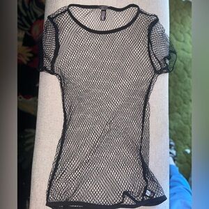 Y2K Black Fishnet Mesh Top XS Victoria’s Secret Sheer Festival Grunge Layering